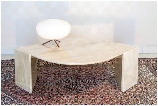 Table basse Roche Bobois forme œil en travertin 1970/80