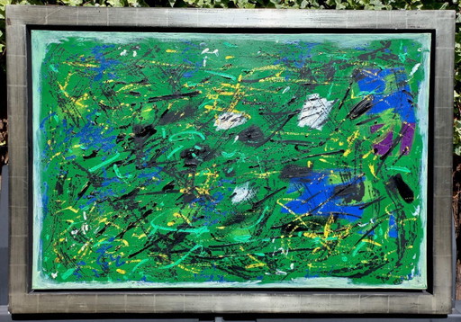 André van der Vossen - Composition abstraite, huile sur toile (magnifiquement encadrée)