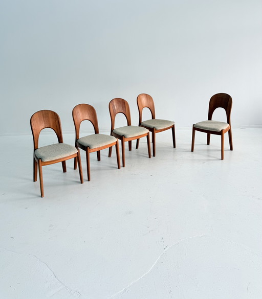 Set van 5 vintage ‘Morten chairs’, Koefoeds Hornslet ‘70 – eetkamerstoelen, Wood, Wool