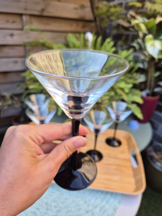 Set of 6 Vintage Luminarc France Domino Martini Glasses - Black Stem Cocktail Glasses – Glass & Decanter (photo 6 of 11)