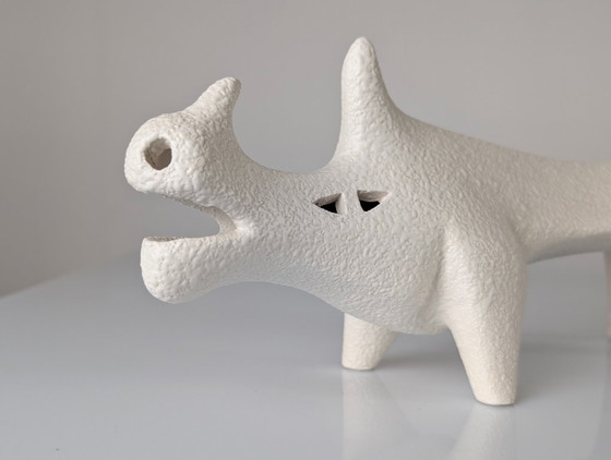 Roberto Rigon Mid-Century White Ceramic Rhinoceros Sculpture, Italy 1970s (photo 4 of 7)