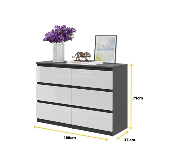 Neuf | Commode moderne à 6 tiroirs | Anthracite | Chêne Wotan – belform, Mdf (photo 2 of 4)