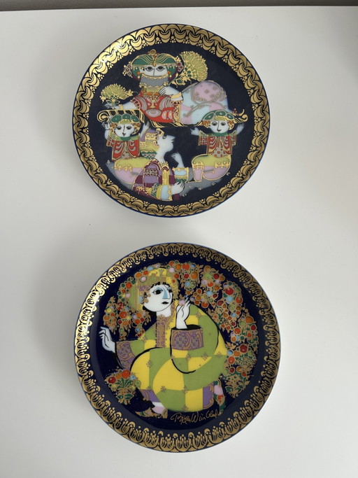 Lot de 2 assiettes décoratives vintage Rosenthal par Bjørn Wiinblad – Porcelaine et décors dorés
