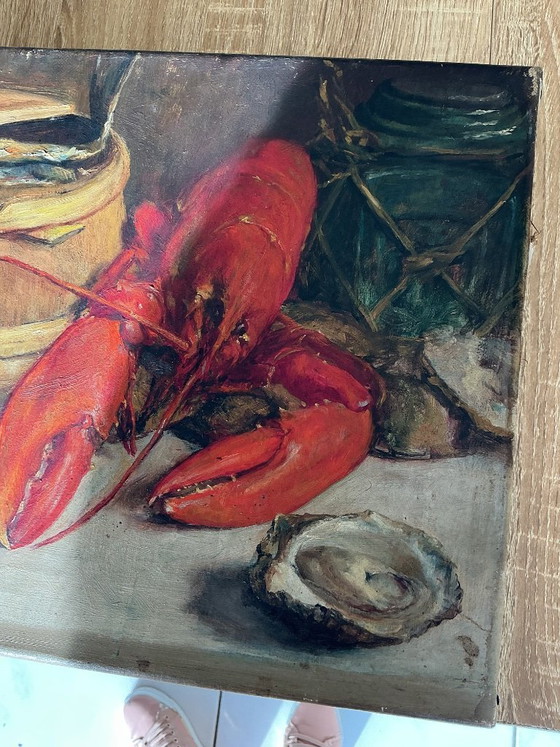 Image 1 of Bodegón, langosta y ostras. Jan Cornelius Neervoort.
