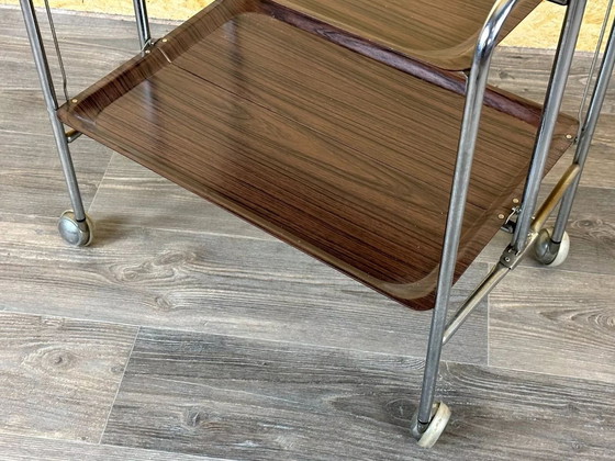 Image 1 of 60s 70s serving trolley dinette side table space age brown design