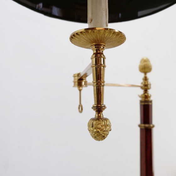 Image 1 of Lámpara de pie de latón y madera para biblioteca o lectura, mediados del siglo XX.