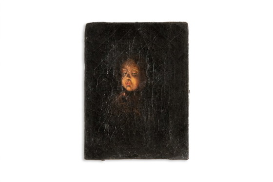 Image 1 of Oil on canvas, chiaroscuro portrait. 19th century.