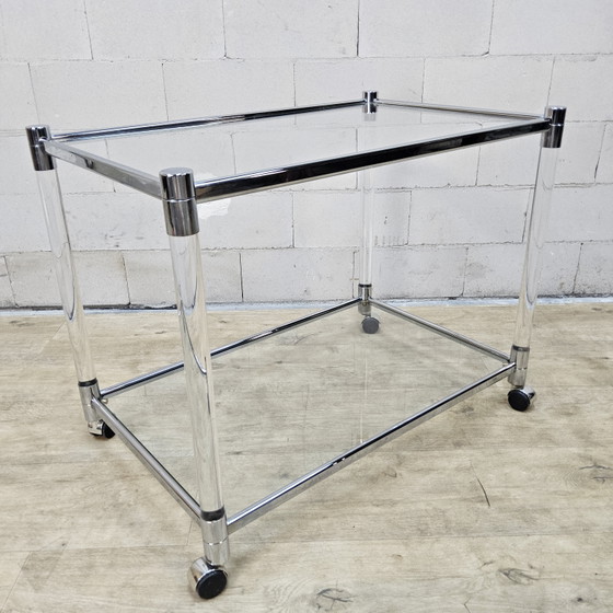 Vintage glass and chrome drinks trolley / tea trolley / side table (mobile) – Bar carts (photo 3 of 14)
