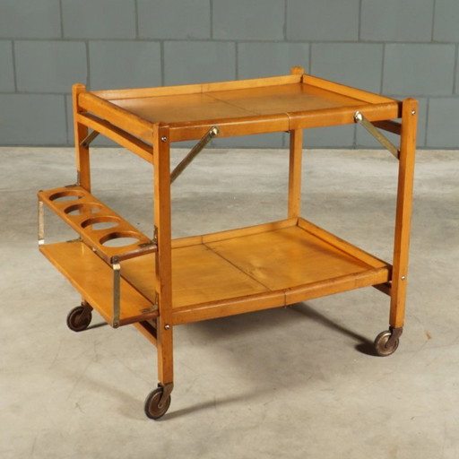 Vintage trolley – serving trolley – bar trolley – 1960s – serveerwagens, Brass, Wood