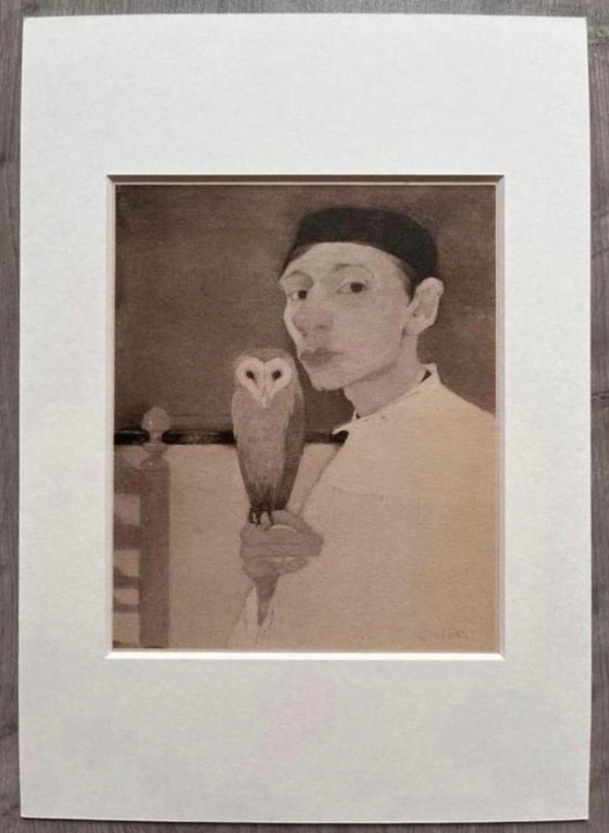 Image 1 of Jan Mankes 1889-1920 / Autoritratto originale in eliogravura con gufo, 1923