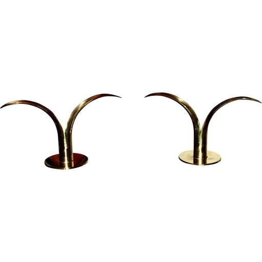 Pair of vintage brass candlesticks by Ivar Alenius-Bjork for Ystad Metal, Sweden 1939s