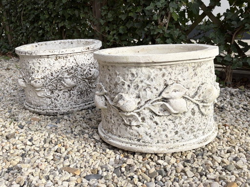 2 Large Vintage Decorative Cement Planters