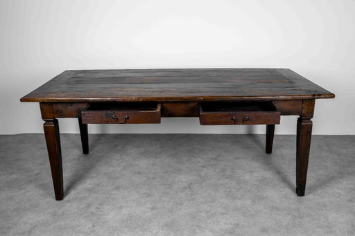 Ancienne table de ferme française à tiroirs