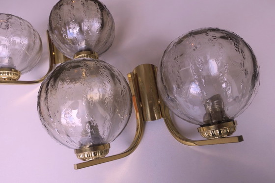 Image 1 of Mid Century Pair of Brass and Glass Double Wall Lights, 1970s