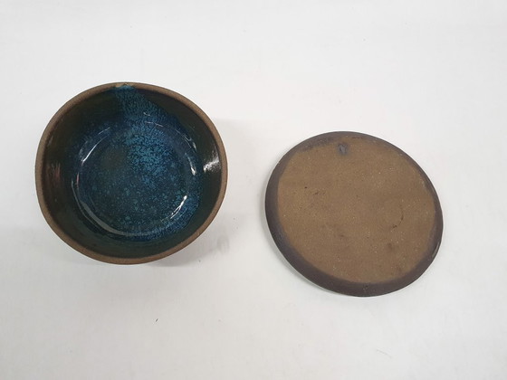 Image 1 of Beurrier en céramique bleue, France, années 1960