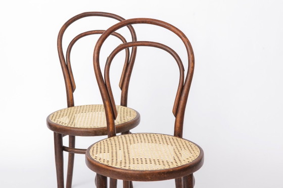 Image 1 of Set of 2 Antique Thonet Bentwood Chairs, Vienna Cafe Chairs, Early 1900s Austrian Chairs, Restored Rattan Seats