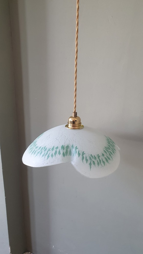 Grande (30cm) Suspension Vintage en Verre en forme de feuille – Métal (photo 5 of 20)
