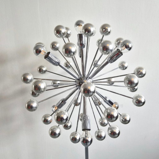 LAMPADAIRE VINTAGE SPUTNIK SPACE AGE 1970 EN METAL CHROME & BOULES ARGENTEES 70S