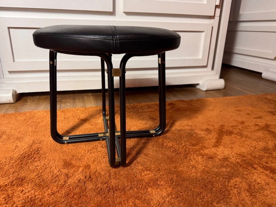 Image 1 of STELLAR WORKS design stool in black leather and brass