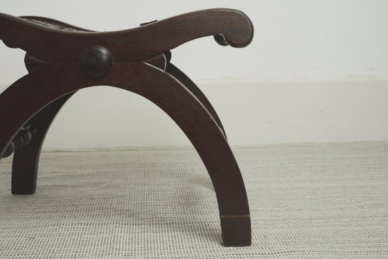Spanish Revival Leather Stool Woven Leather Footstool Vintage Spanish Colonial Ottoman Rustic Wood Accent (photo 16 of 19)