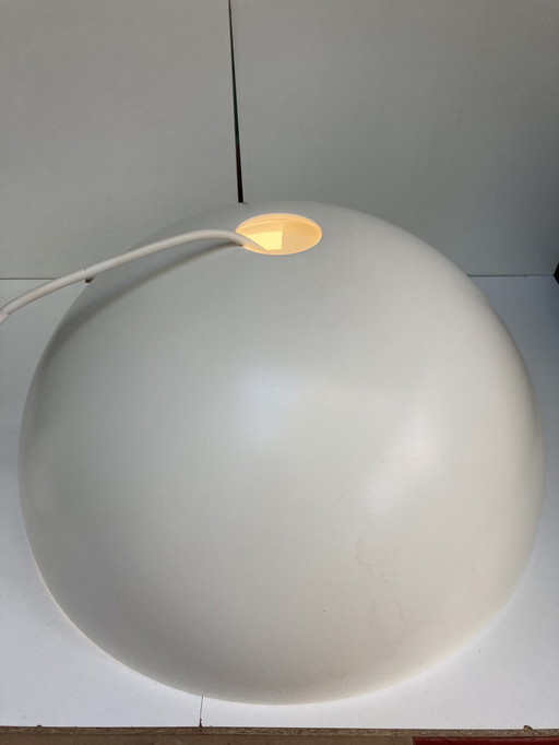 Large IKEA pendant light in white lacquered metal in the shape of a vintage half-moon