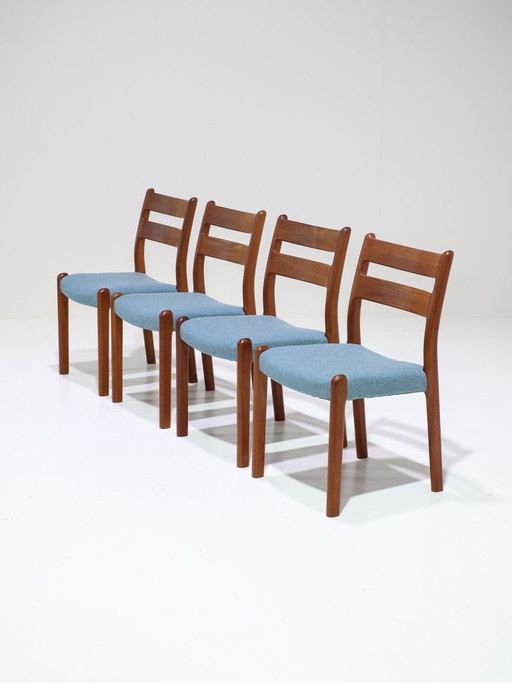4x Eetkamerstoelen EMC Møbler teak blauw Deens 1960s