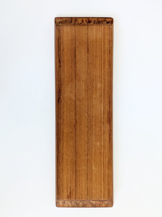 Image 1 of Danish Teak Serving Set, 3 Smoked Glass Bowls Original Spoon and Fork, Midcentury Kabaret Tray