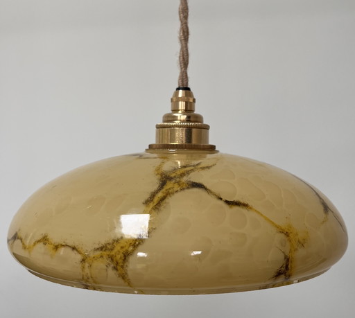 Vintage, opaline marmerachtige hanglamp (Art Deco)
