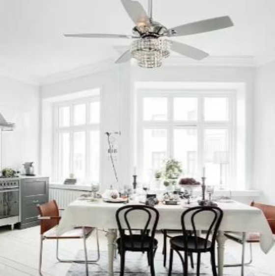 Image 1 of Howell 52 in. Indoor Downrod Mount Crystal Chrome Ceiling Fan Chandelier Light