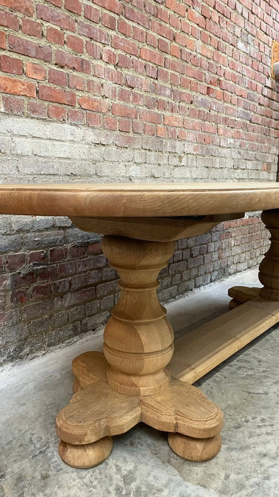 Image 1 of Solid oval monastery table of bleached oak with turned legs