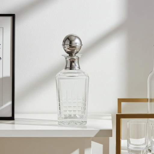 Decanter per whisky originale Masini Carlo Florence Crystal con tappo in argento - firmato.