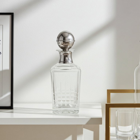 Image 1 of Decanter per whisky originale Masini Carlo Florence Crystal con tappo in argento - firmato.