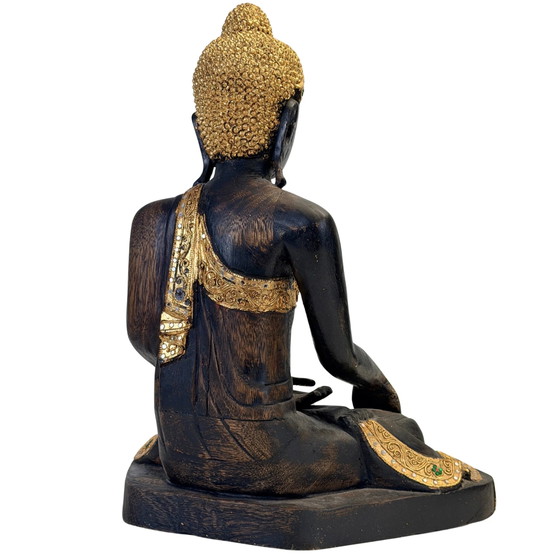 Antique Burmese Buddha with gilding and glass inlay – 50.5 cm – Sculpture, Wood (photo 10 of 11)
