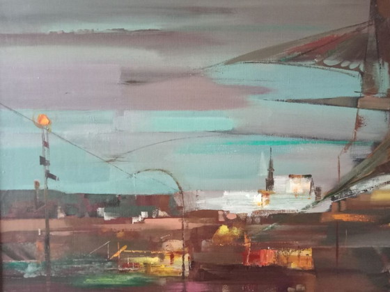 Pintura al óleo original Paisaje urbano abstracto – Pinturas y dibujos, Canvas (photo 6 of 11)