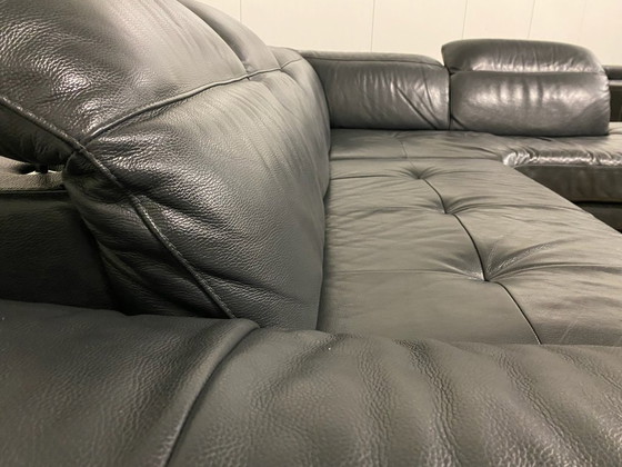 Image 1 of Natuzzi zwarte antracietkleurige lederen hoekbank – Premium comfort – Gratis levering