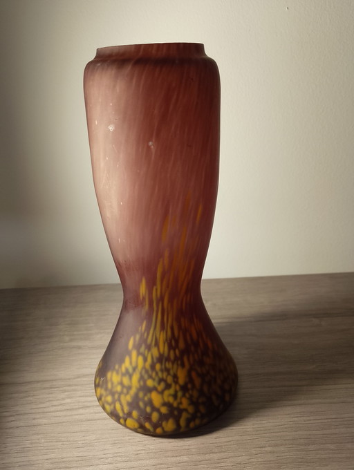 Antique Art Deco vase in multi-layered, marbled glass, Schneider style