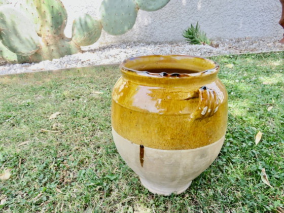 Image 1 of Glazed terracotta oil jar/confectionery pot, southwest France, late 19th century