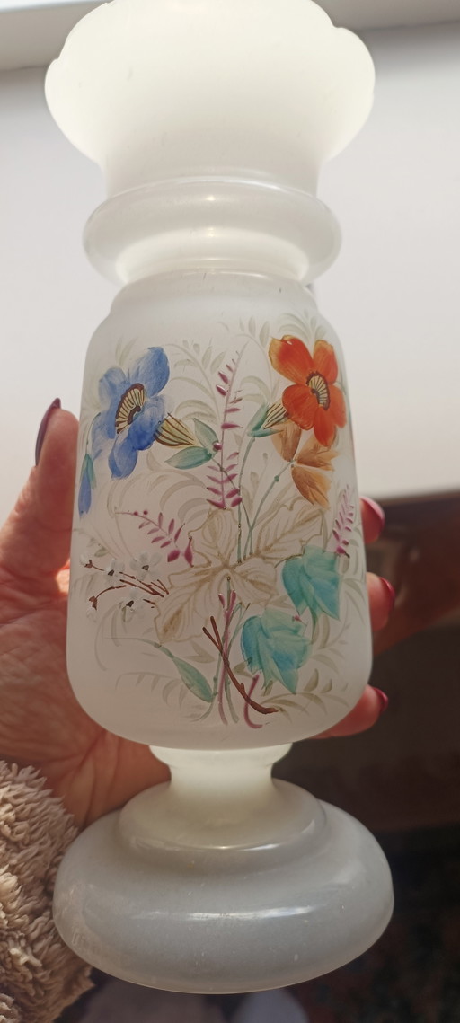 Handgeblazen Opaline Vaas – Frans, Handbeschilderd