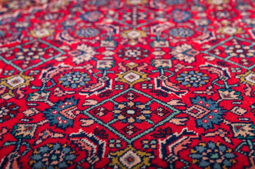  Geometric Bijar Dark Red Rug with Border and Medallion