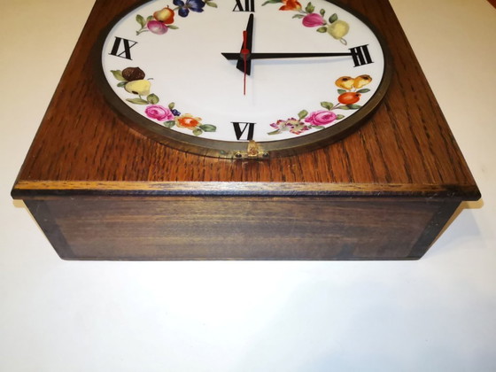 Image 1 of Rare Antique Vintage Retro Wooden and Porcelain Clock from Paris / 1970s