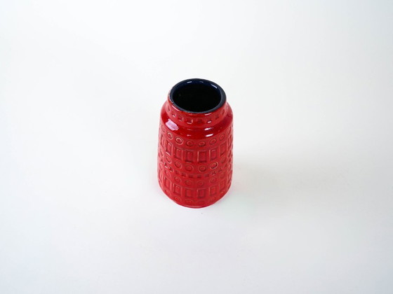 Image 1 of Red ceramic vase, German design, 1960s, made in West Germany