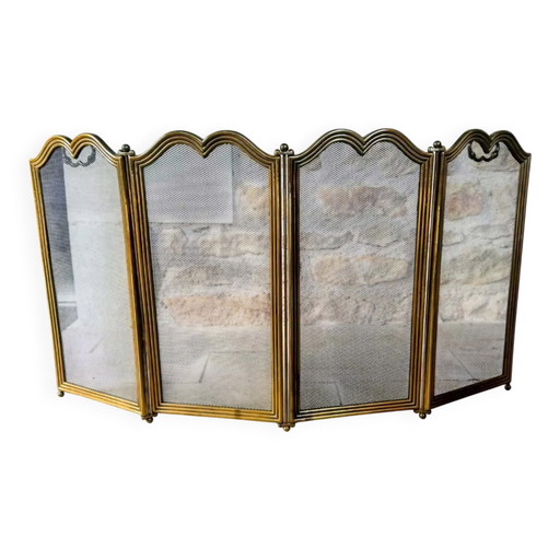 Messing haardscherm met 4 panelen