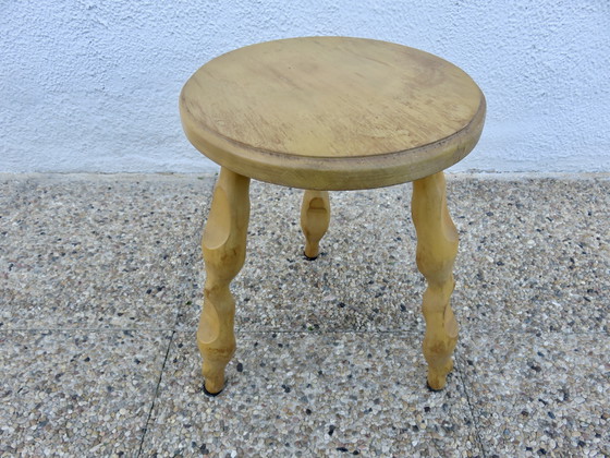 Image 1 of Tripod Stool Light Wood, Farmhouse Stool, 1970