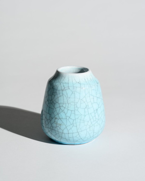 Image 1 of German Art Deco Crackle Glaze Ceramic Vase Duo Fürst Adolf Werkstätten Bückeburg