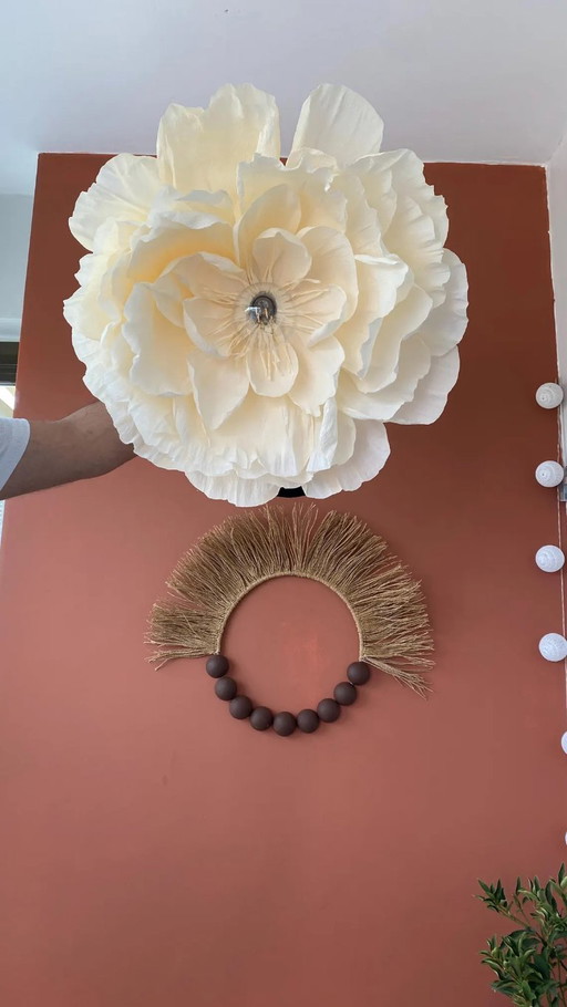 Rustic Cream Flower Chandelier  Handmade Crepe Paper Light Fixture Farmhouse Entryway Lighting Boho Floral Pendant