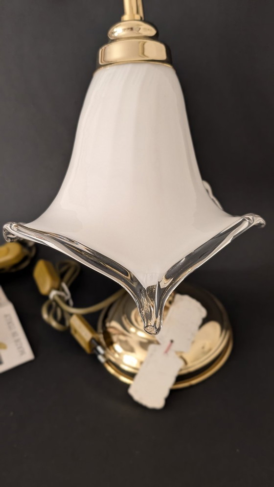 Image 1 of Refined Pair of Murano Calla Lamps, Vintage New Old Stock, 24kt Gold