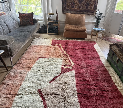 Tapis marocain abstrait vintage 291 × 203 cm – Laine nouée à la main