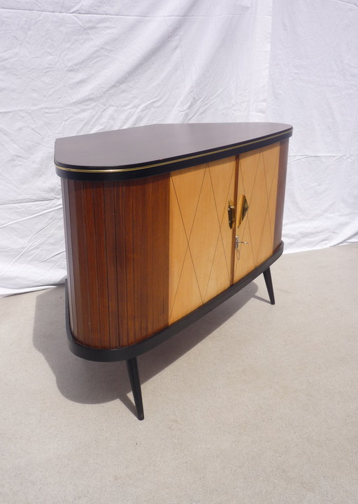 Vintage corner chest of drawers with sliding doors