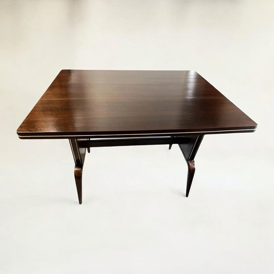 Image 1 of Menzel table/ Spider table, height-adjustable and extendable, made of dark wood with beautiful brass strips, Germany 1960
