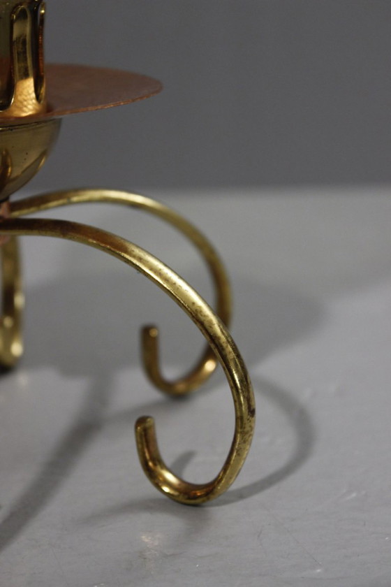 Image 1 of Candelabro antiguo de cobre, latón y cristal, diseño modernista, década de 1950.